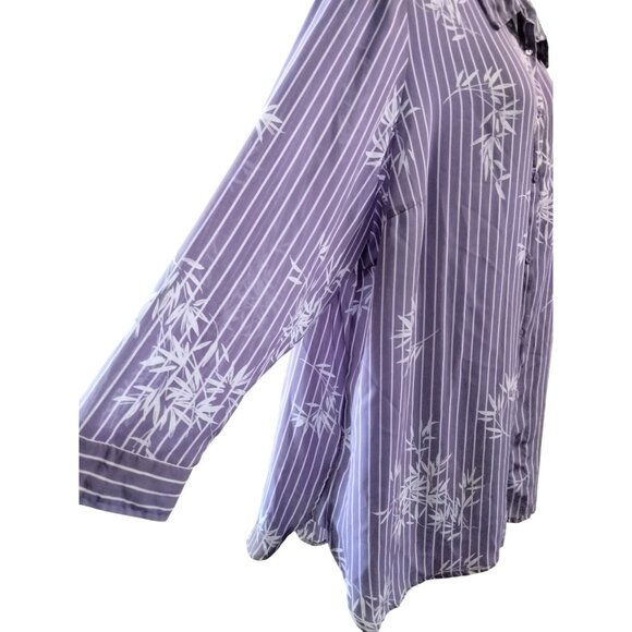 Catherines Purple Bamboo Print Button-Up Shirt Striped Long Sleeve Top 3X 26/28W - Picture 5 of 8